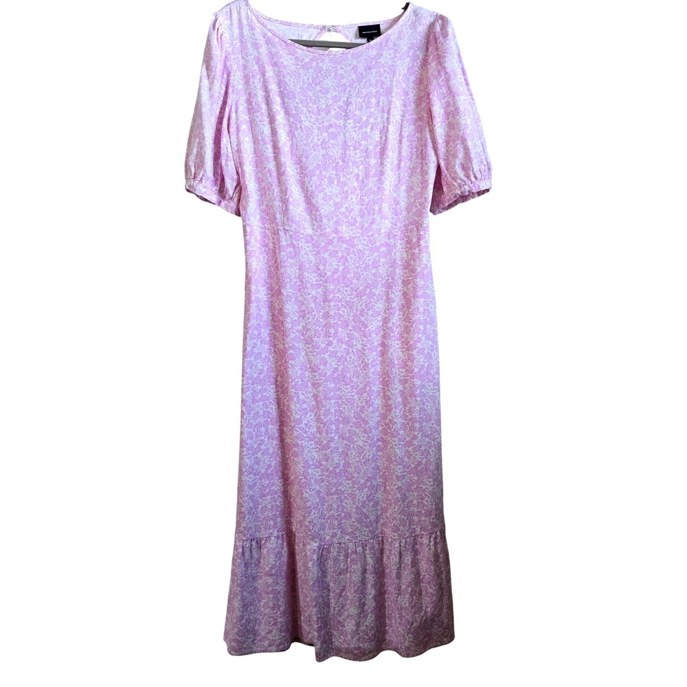 Who What Wear Cottagecore Lilac Floral Midi Dress M Short Sleeve Open Back‎ Tie